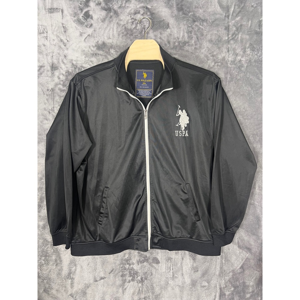 US Polo Assn Mens Track Jacket Black Full Zip Embroidered Logo 5XL Big & Tall
